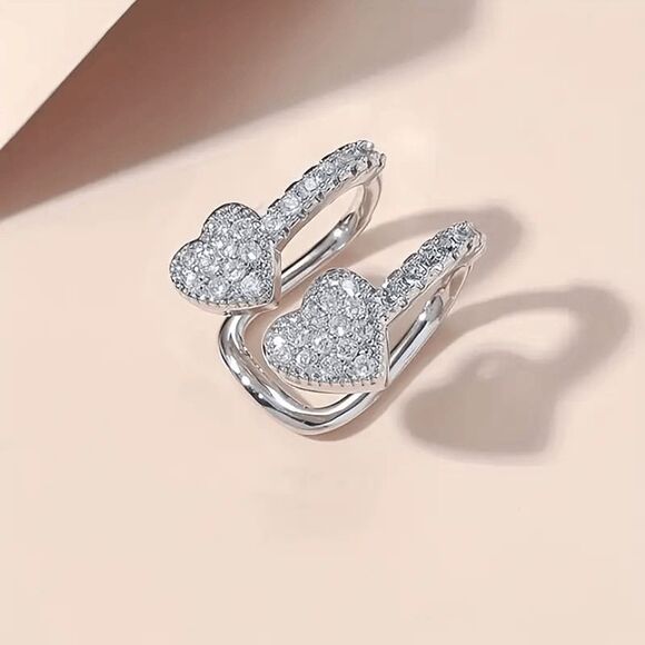 Double Heart Diamond Ear Clip - Picture 2 of 4